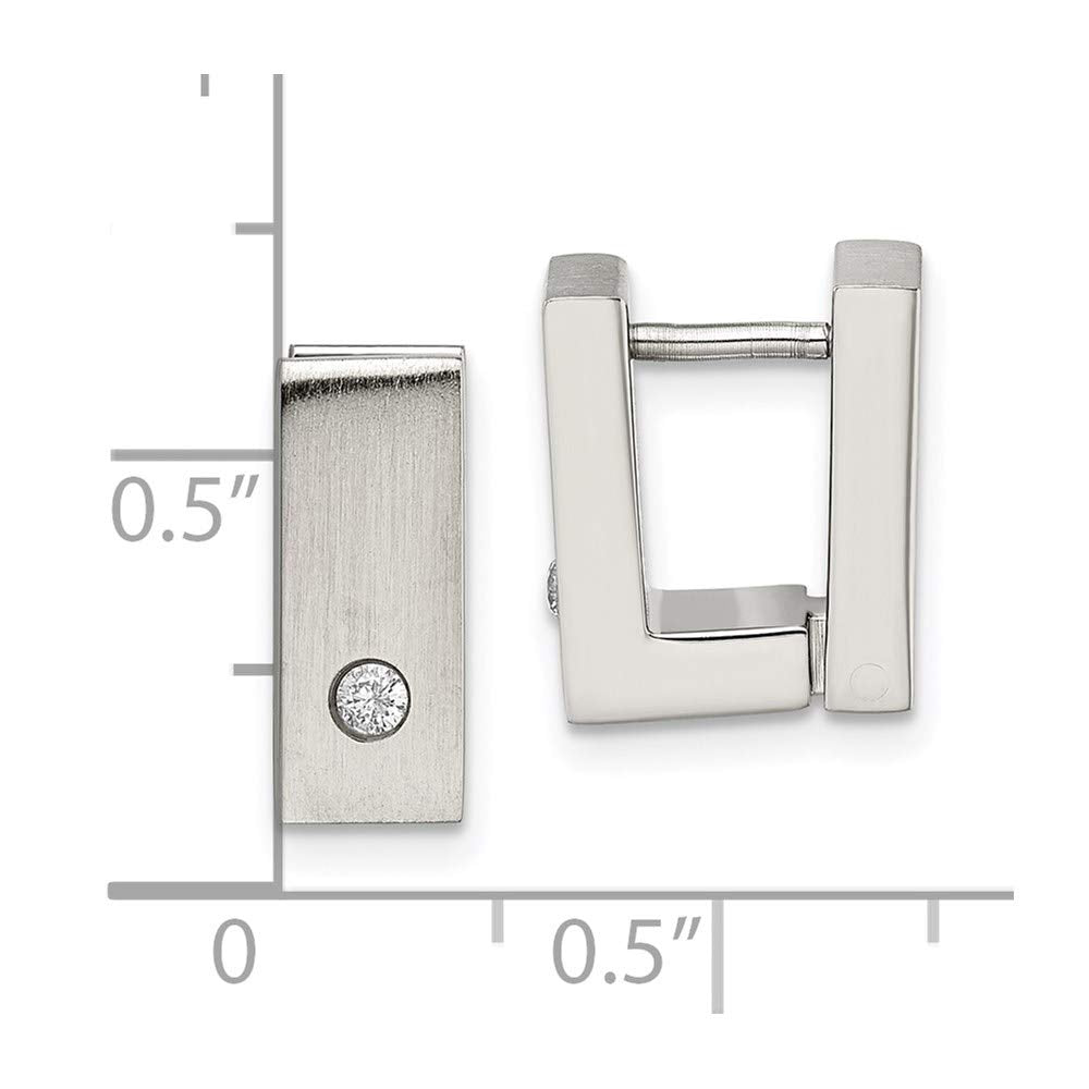 Stainless Steel Brushed & Polished w/CZ 5mm Hinged Square Hoop Earrings