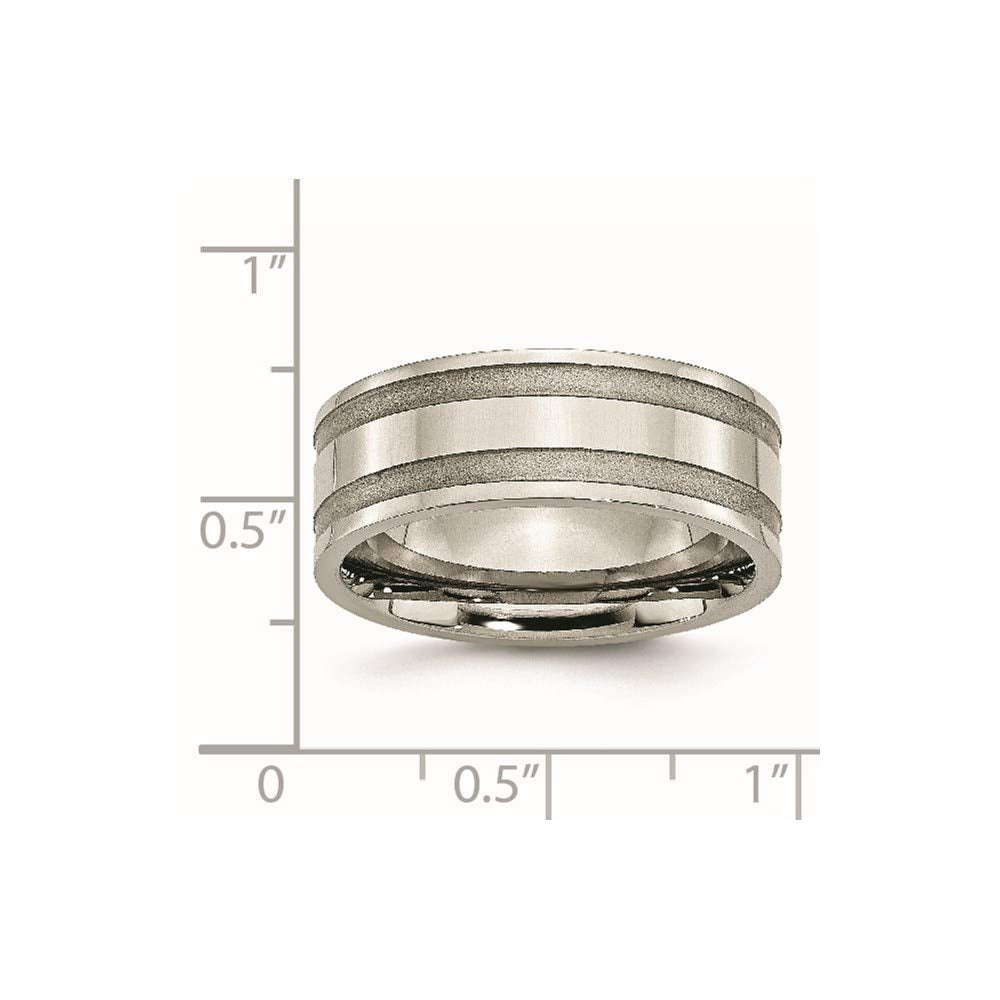 Titanium Brushed and Polished 8mm Grooved Band Size - 6