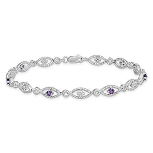 Sterling Silver Rhodium-plated Amethyst Diamond Bracelet 7 inches
