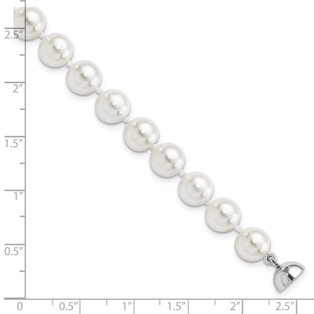 Majestic Sterling Silver Rhodium-plated 8-9mm White Imitation Shell Pearl Hand-knotted Bracelet 7.5 inches