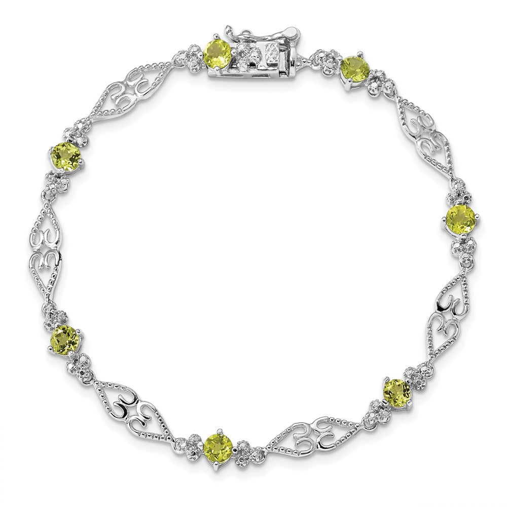 Sterling Silver Rhodium-plated Diamond Peridot Bracelet 7 inches