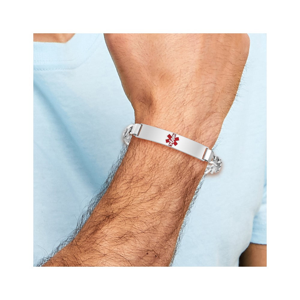 Sterling Silver Rhodium-plated Medical ID Curb Link Bracelet 8 inches