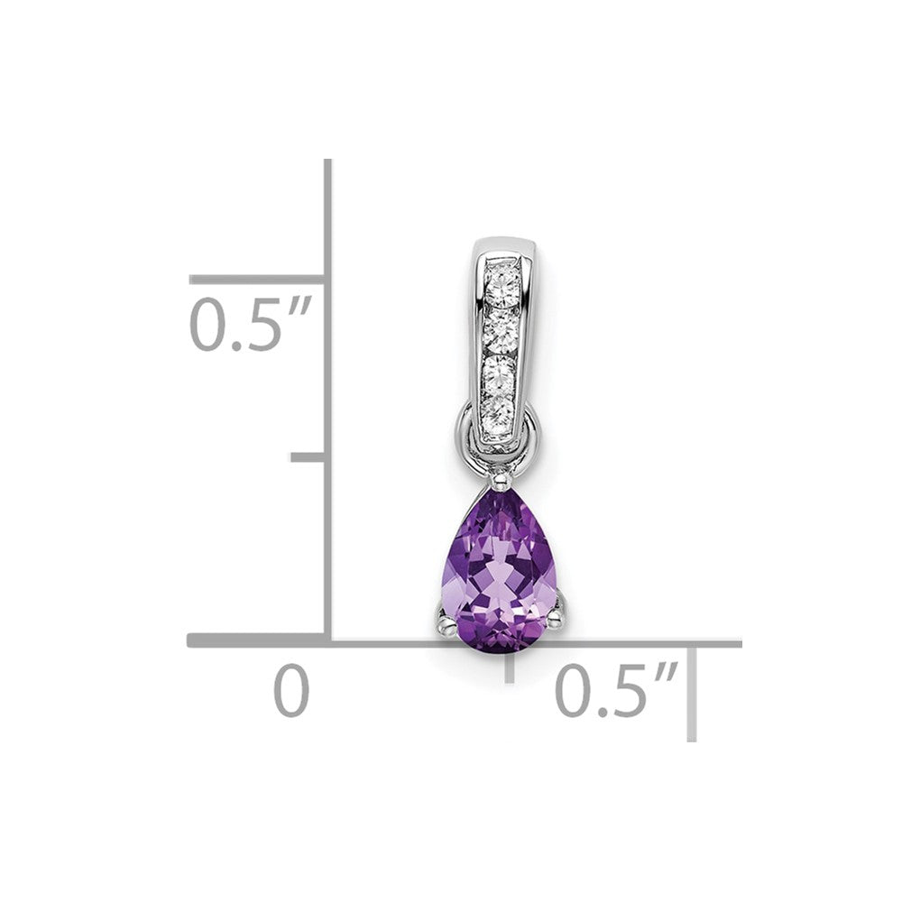 14k White Gold 6x4 Pear February/Amethyst and Diamond Pendant