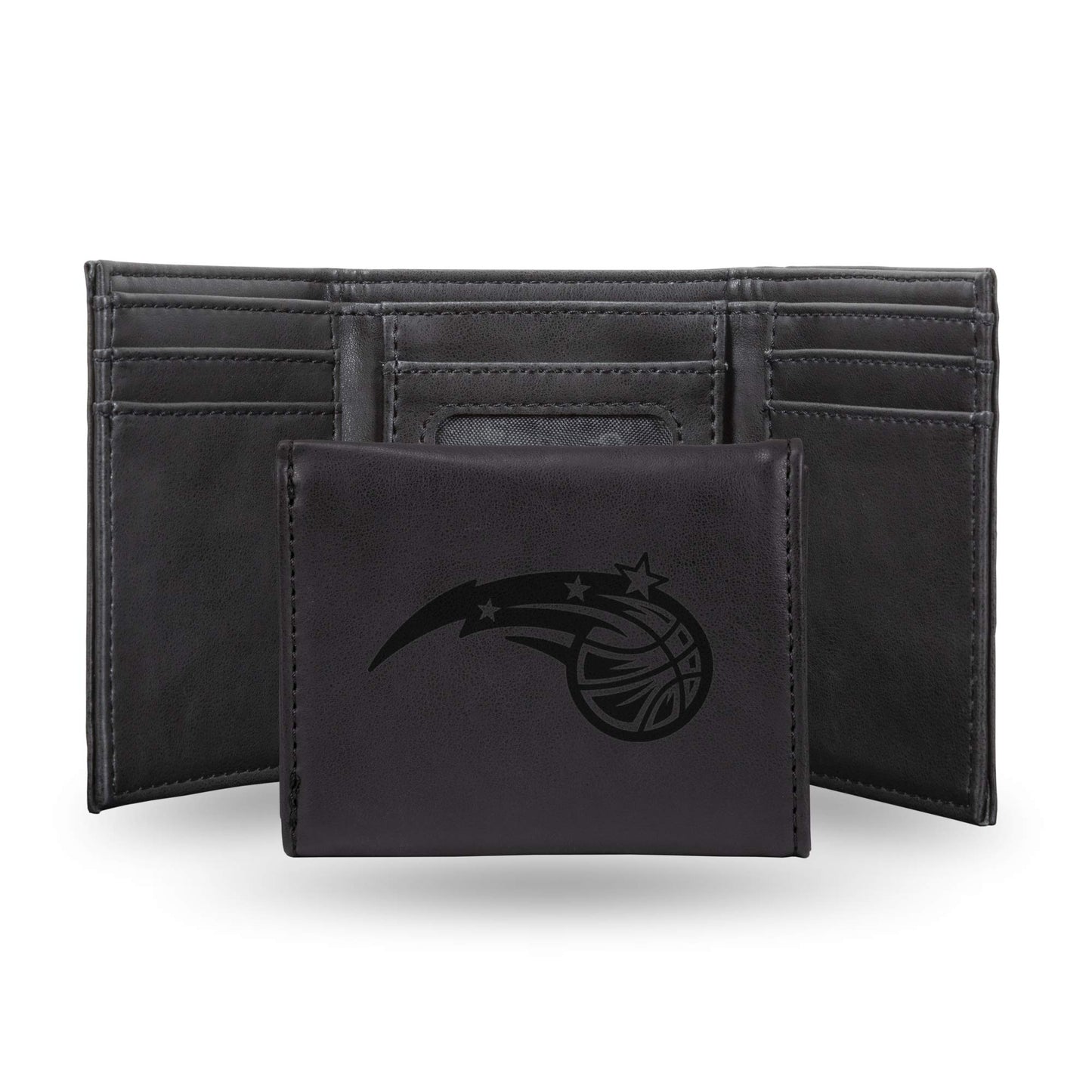 Basketball Rico Industries Orlando Magic Black Laser Engraved Trifold Laser Engraved Tri-Fold Wallet - Men's Accessory