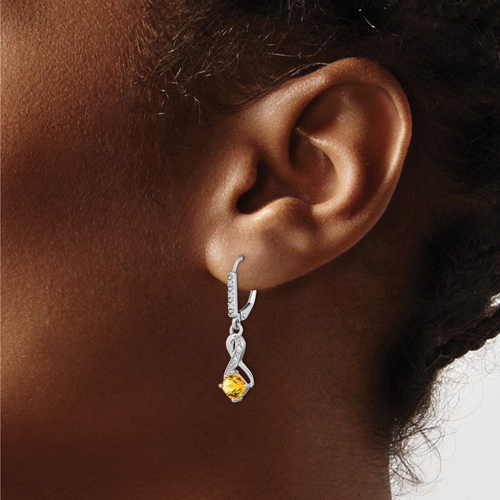 Sterling Silver Rhodium-plated Citrine and Diamond Earrings