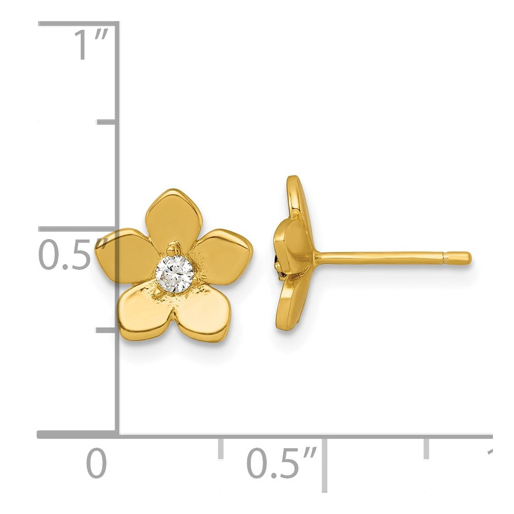 Sterling Silver Gold-tone Polished CZ Flower Post Earrings