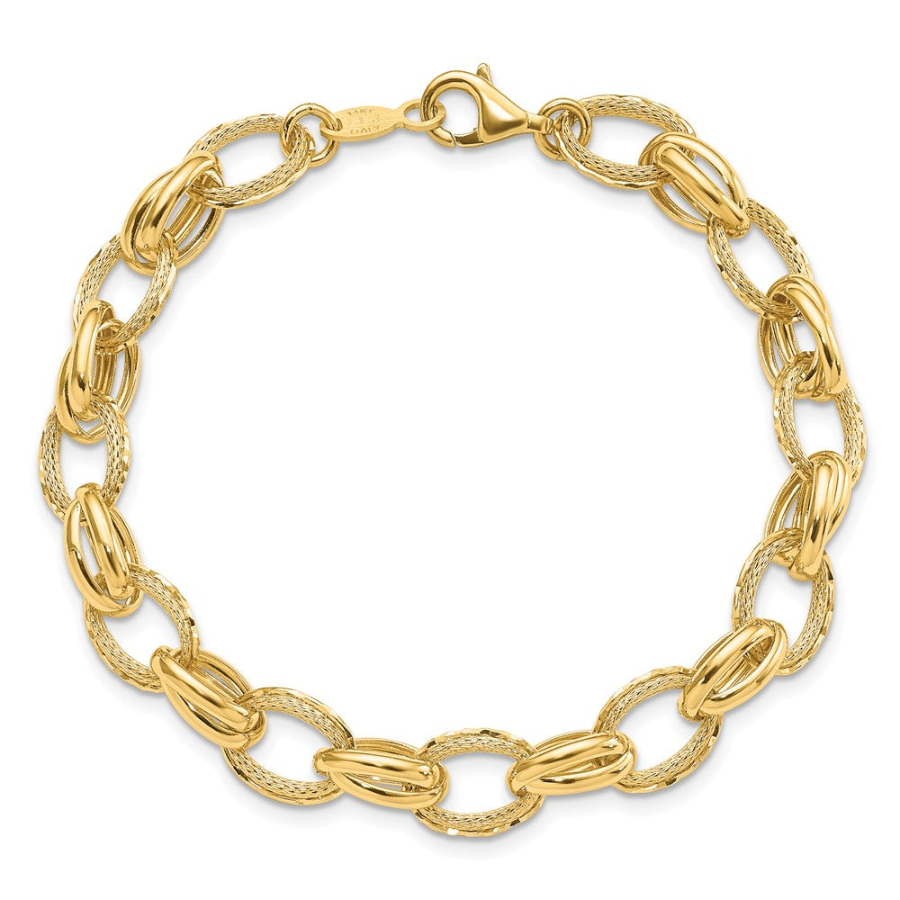 14K Polished/Textured and Diamond-cut Fancy Link Bracelet 7 inches