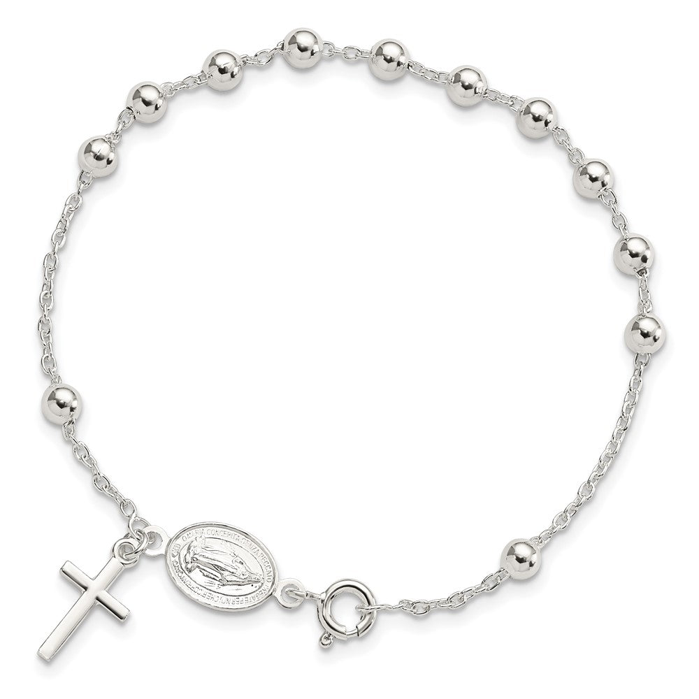 Sterling Silver Beaded Polished Rosary 7.5 inch Bracelet 7.5 inches