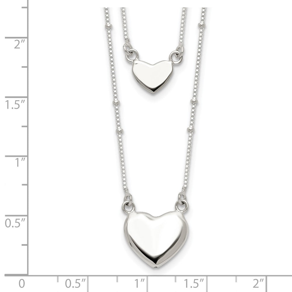 Sterling Silver Polished 2-Strand Heart Dangle Necklace 18 Inches