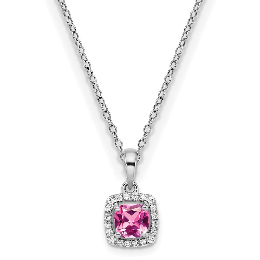 10kw ANT Created Pink Sapphire and Diamond Pendant w/ chain