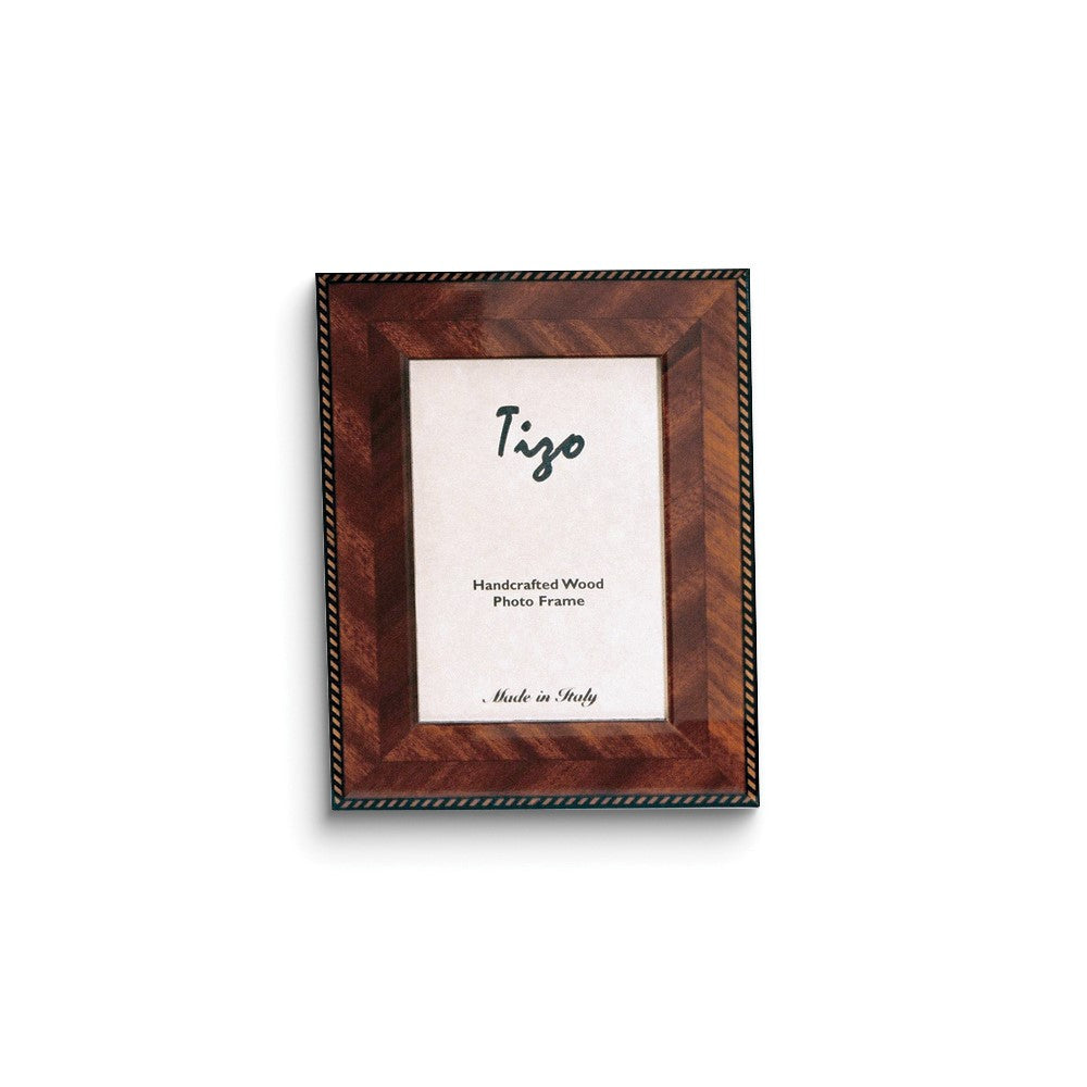Handcrafted Wood Brown Marquetry 7.5x9.5 Photo Frame with Velvet Back