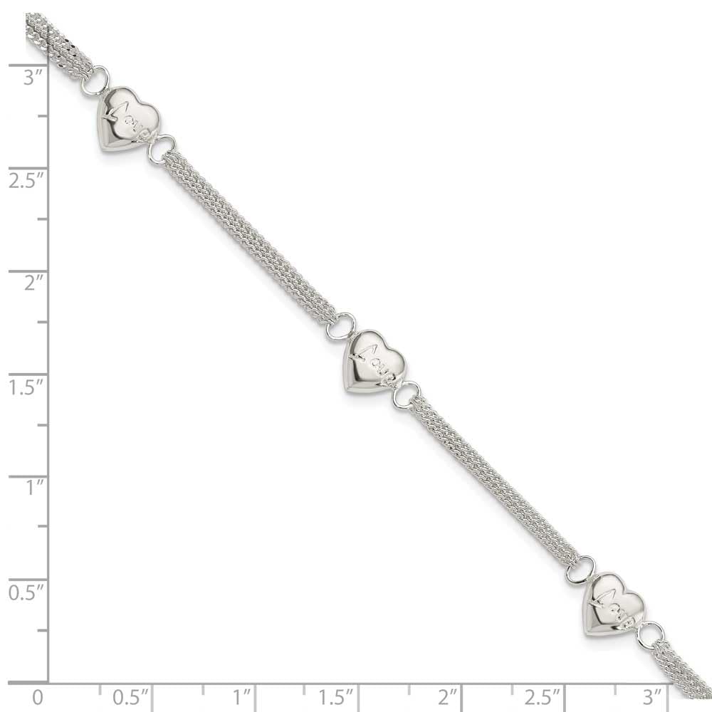 Sterling Silver Heart with Love Bracelet 7 inches