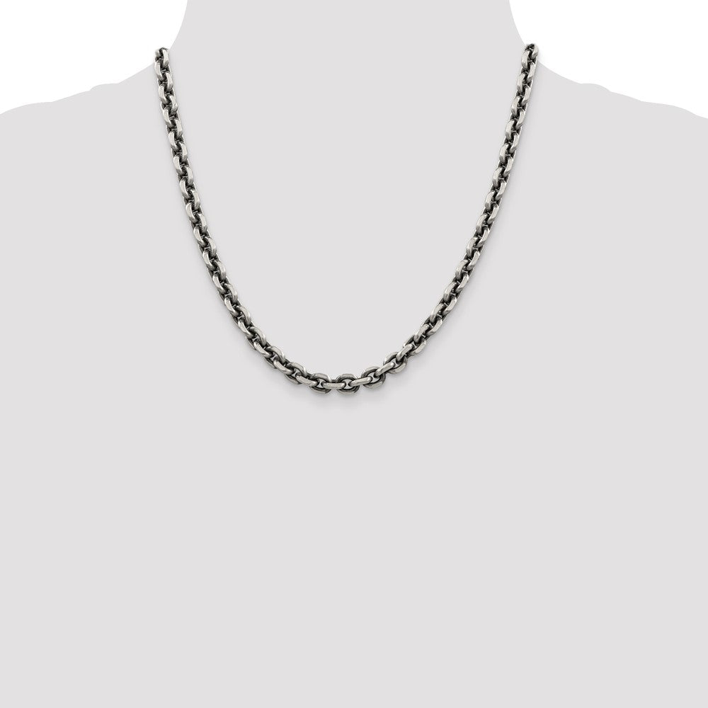 Sterling Silver Antiqued 7.0mm D/C Elongated Open Link Chain 20 Inches