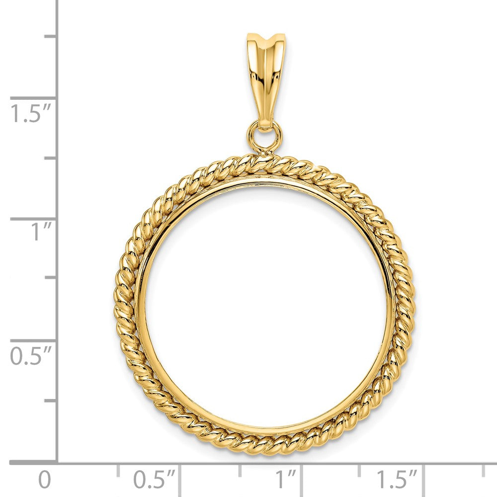 Wideband Distinguished Coin Jewelry 14k Polished with Twisted Wire 27.0mm Prong Coin Bezel Pendant