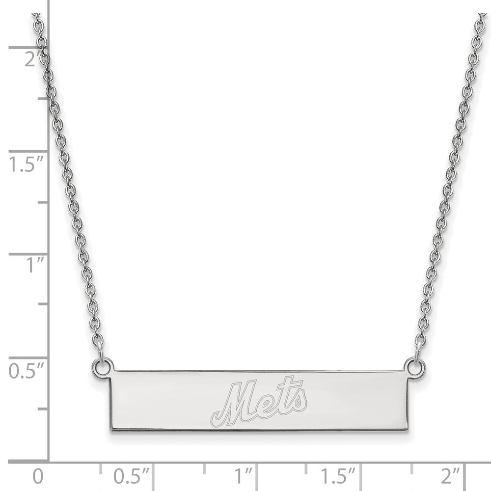 Sterling Silver Rhodium-plated MLB LogoArt New York Mets Team Script Bar 18 inch Necklace