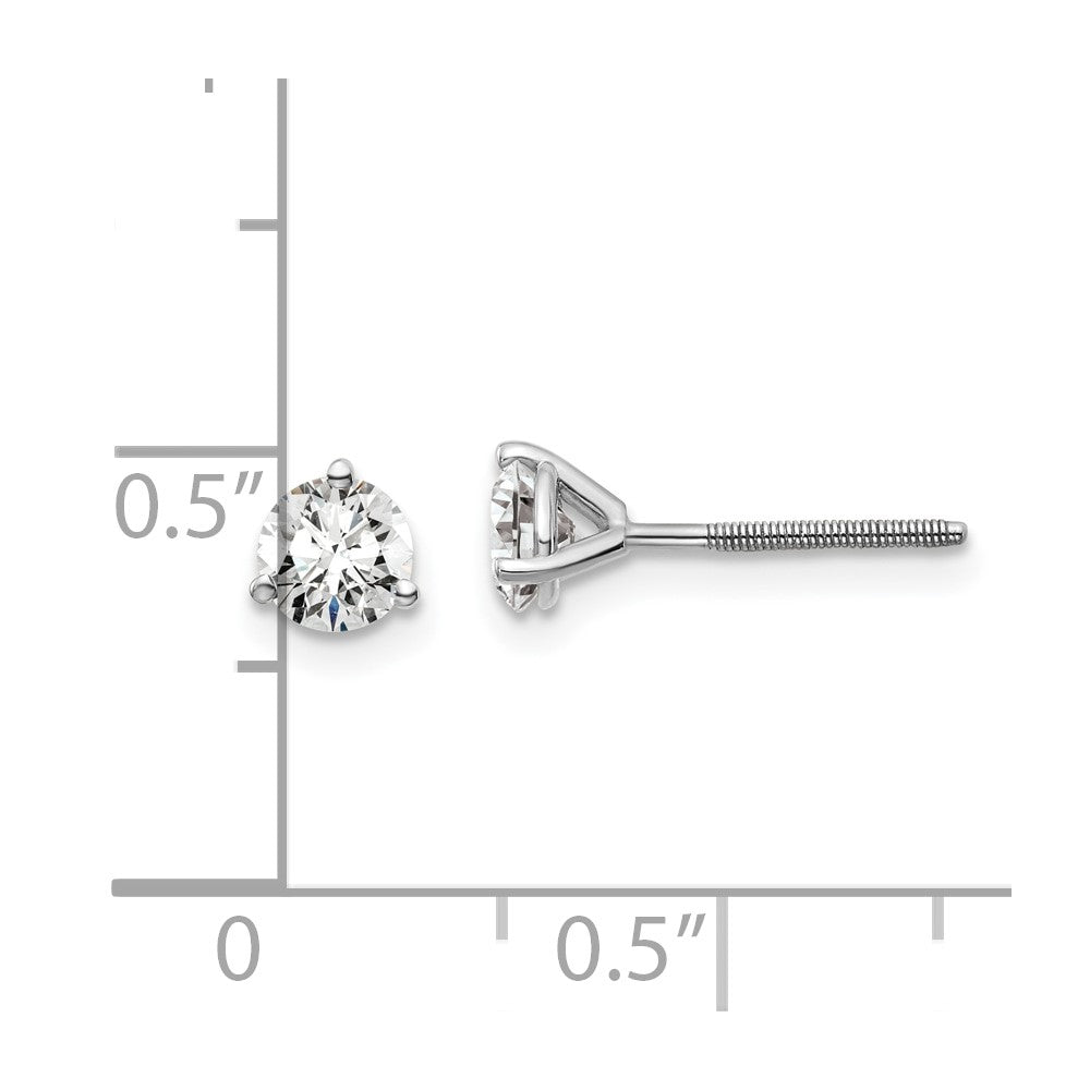 14k White Gold 3/4 ctw Certified Lab Grown Diamond VS/SI+ G+ Round 3 Prong Heavy Wt. Screwback Stud Earrings
