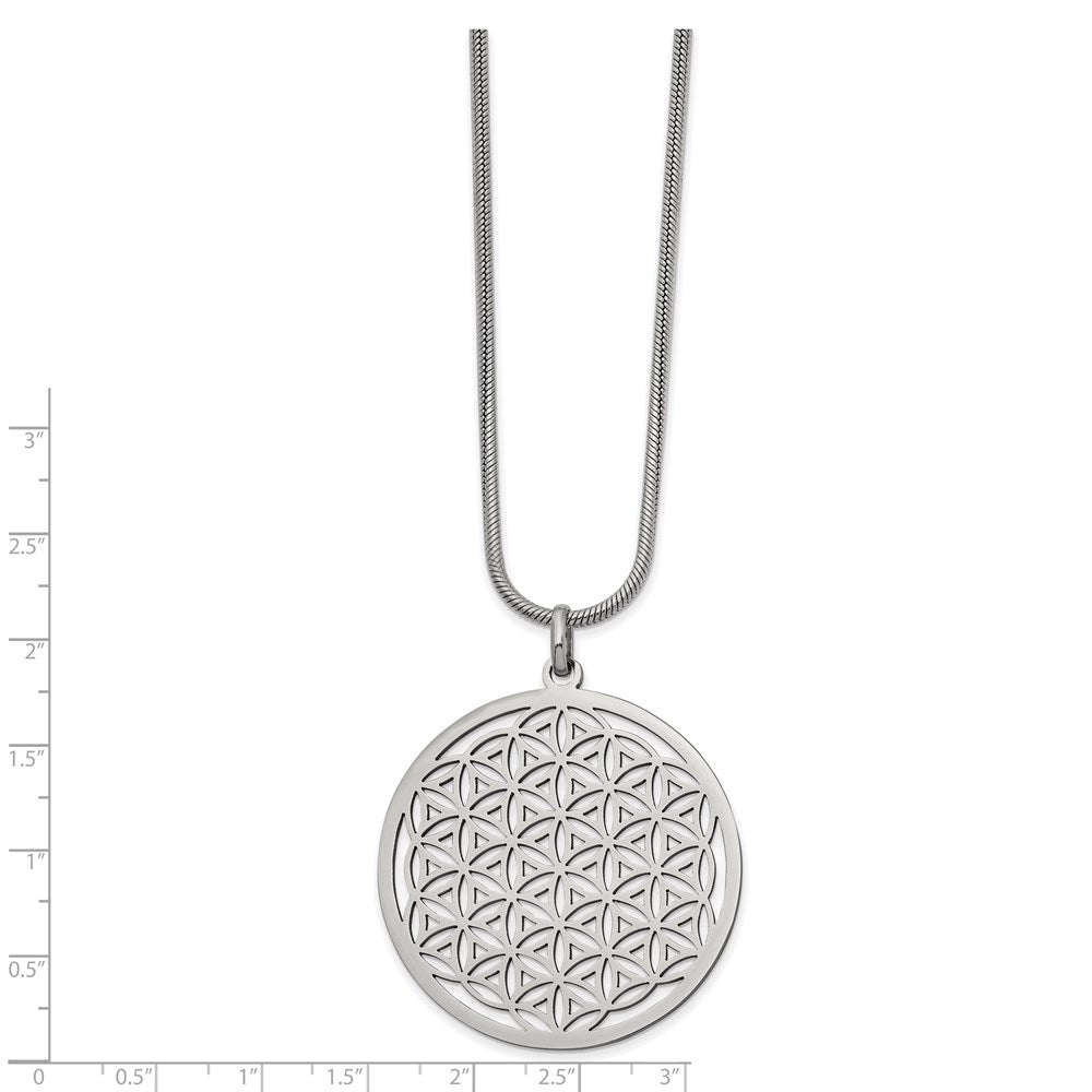 Stainless Steel Polished Flower Cut-out Large Circle 20 inch Necklace