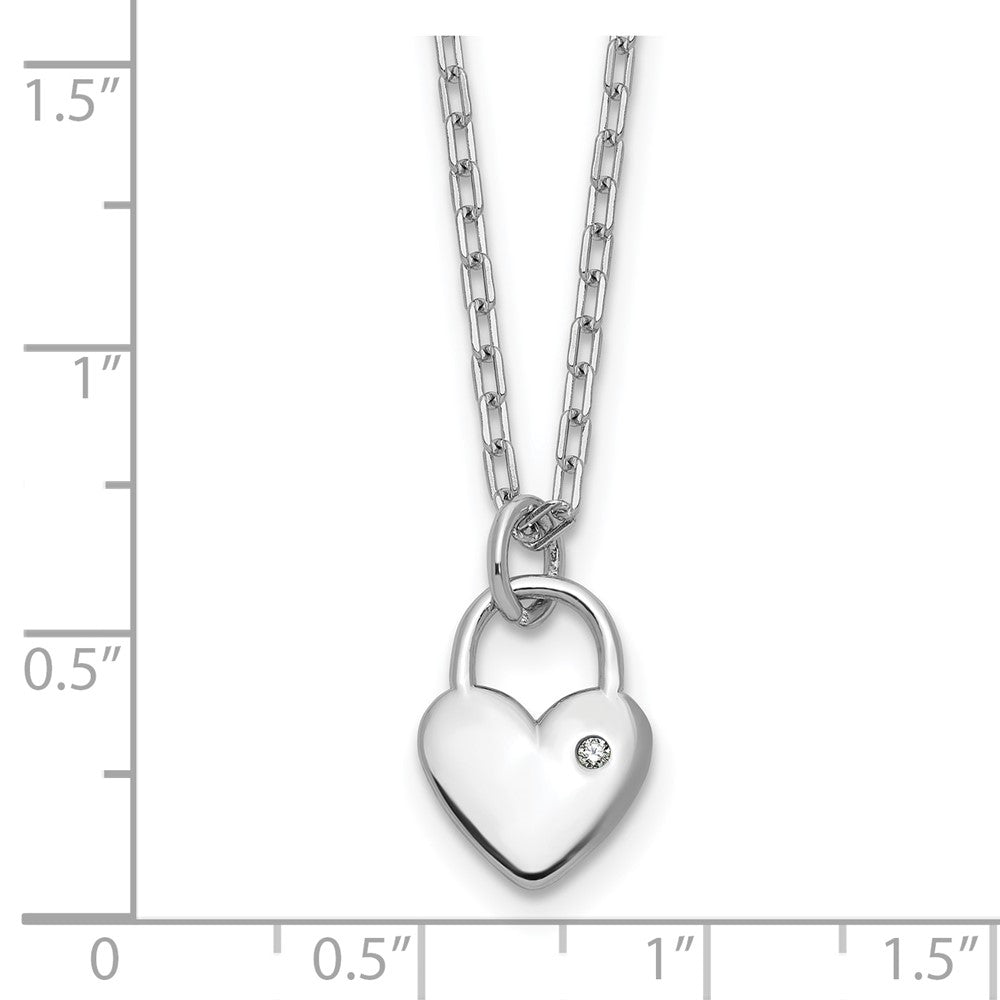 Cheryl M Sterling Silver Rhodium-plated Polished CZ Heart Lock Necklace 18 Inches