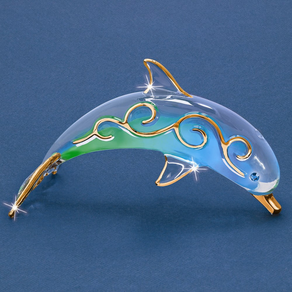 Paradise Dolphin Handcrafted Glass Figurine with 22k Gold Trim QGM6722