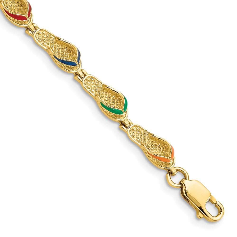 14k Multi-Color Enamel Flip Flop Bracelet 7.5 inches