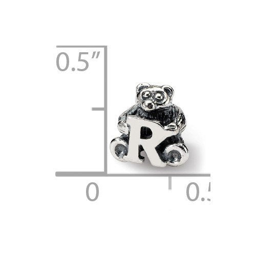 925 Sterling Silver Artisan Oxidized Reflections Letter Name Personalized Monogram Initial R Bead Charm 7.27x7.27mm Wide