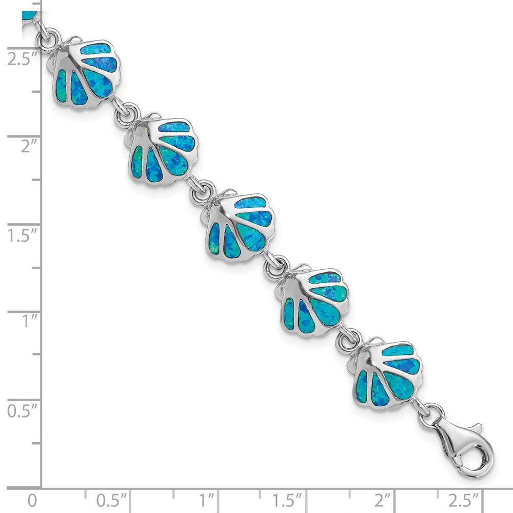 Sterling Silver Rhodium-plated 7in Created Blue Opal Inlay Shell Bracelet 7 inches