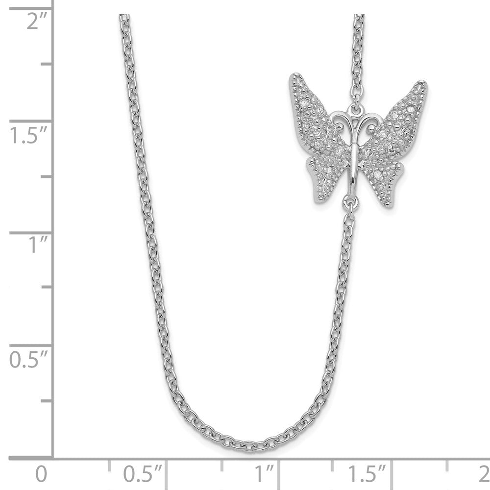 Sterling Silver Polished Diamond Butterfly Necklace