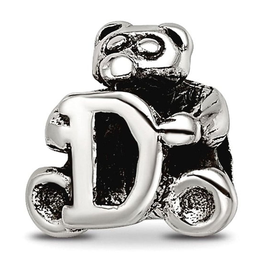 925 Sterling Silver Artisan Oxidized Reflections Letter Name Personalized Monogram Initial D Bead Charm 7.27x7.27mm Wide