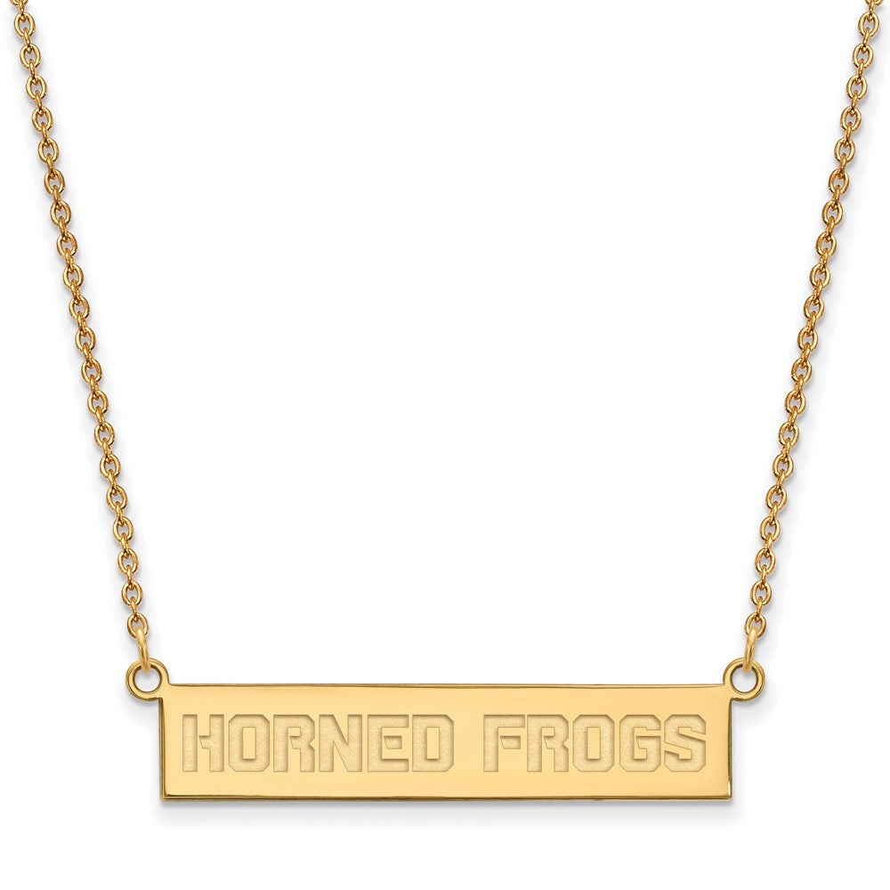 Sterling Silver Gold-plated LogoArt Texas Christian University Horned Frogs Small Bar 18 inch Necklace