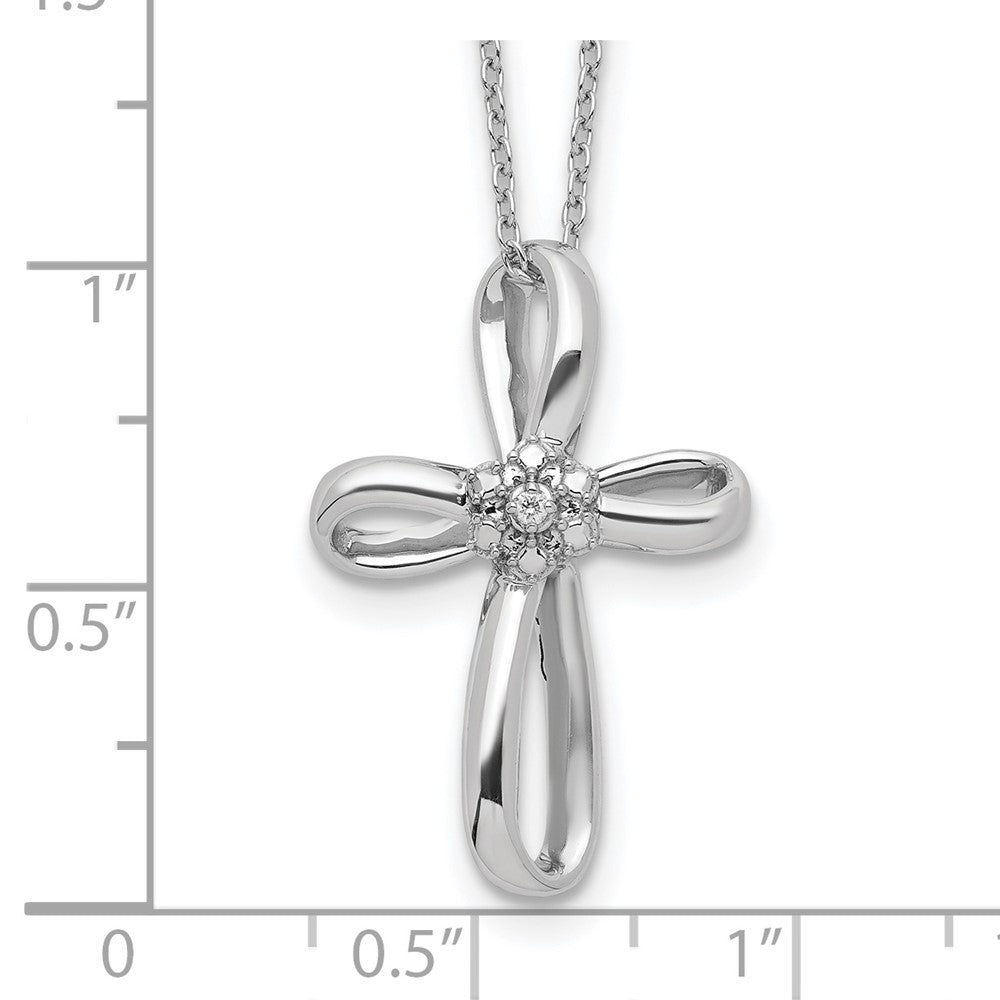 Sterling Silver Rhodium-plated Cross Diamond Necklace 18 Inches