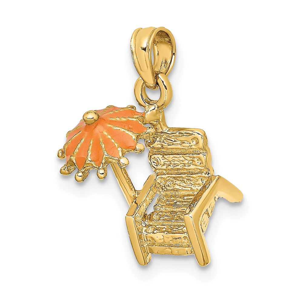 14K 3-D Beach Chair w/Orange Enameled Umbrella Charm
