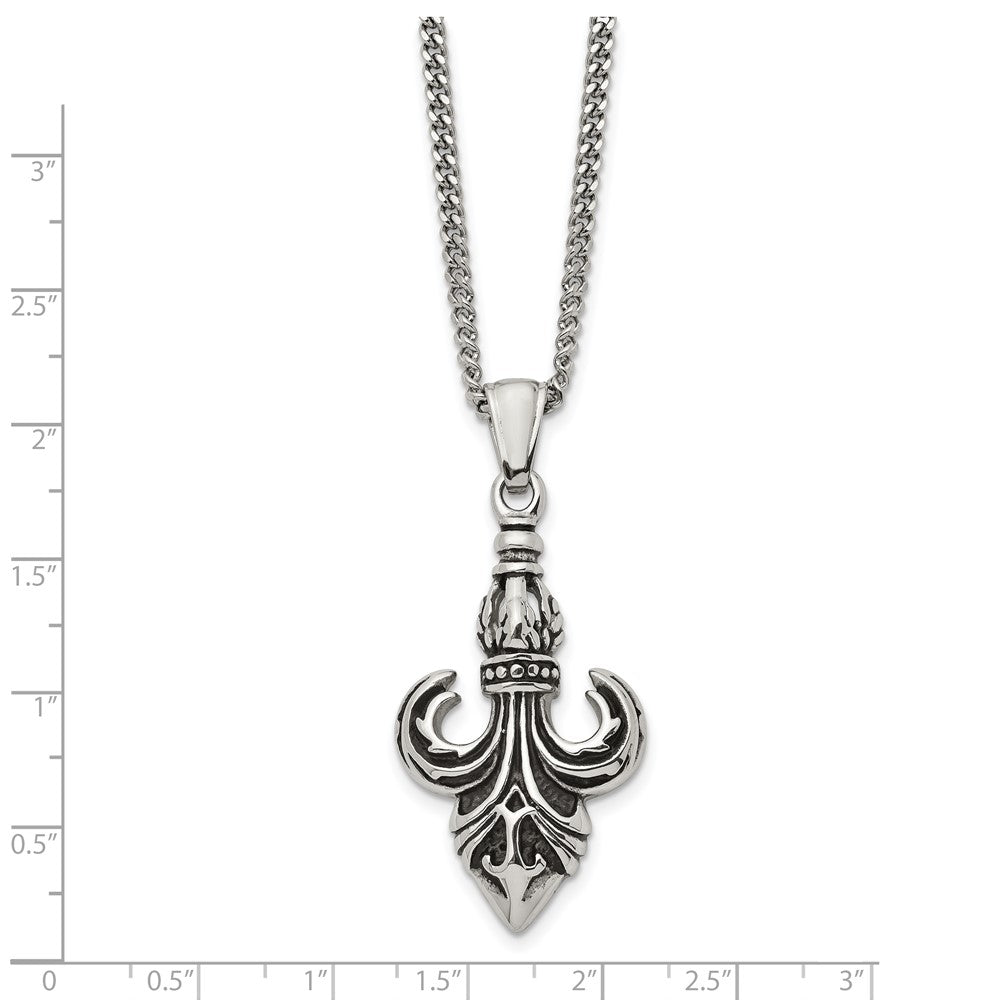 Stainless Steel Antiqued and Polished Fleur de lis 22in Necklace