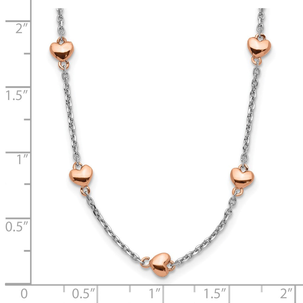 Sterling Silver RH-plated Rose gold-pltd 7-Heart 1.5in ext. Necklace 15 Inches