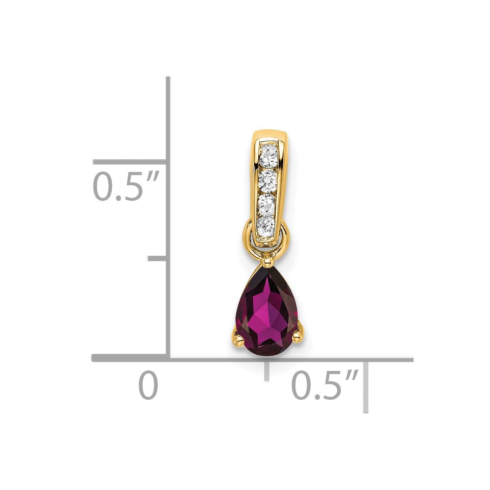 10k Yellow Gold Pear Rhodolite Garnet and Diamond Pendant