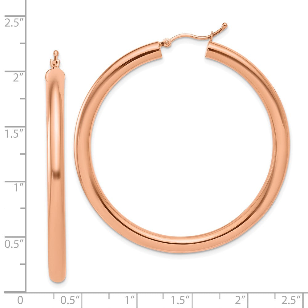 14K Rose Gold Polished 4mm Lightweight Tube Hoop Earrings