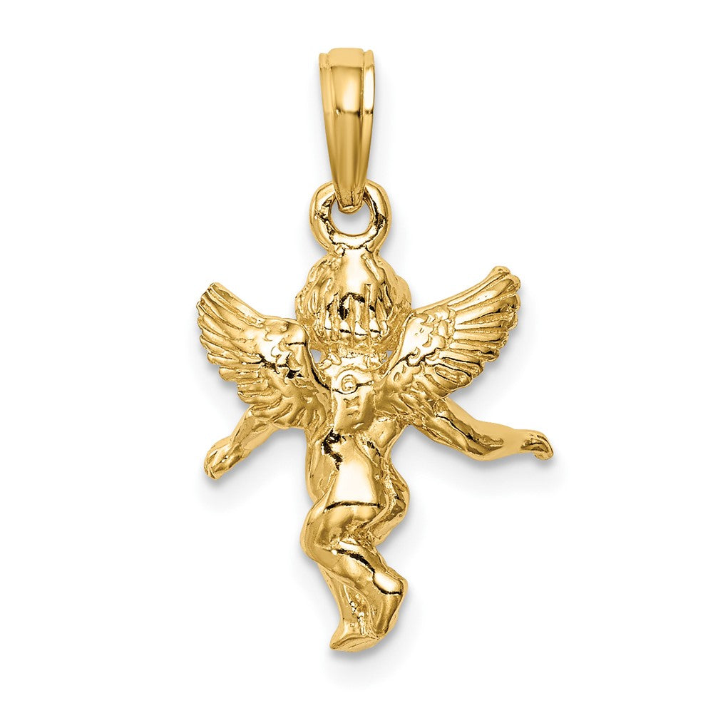 10k 3D Polished Solid Angel Pendant