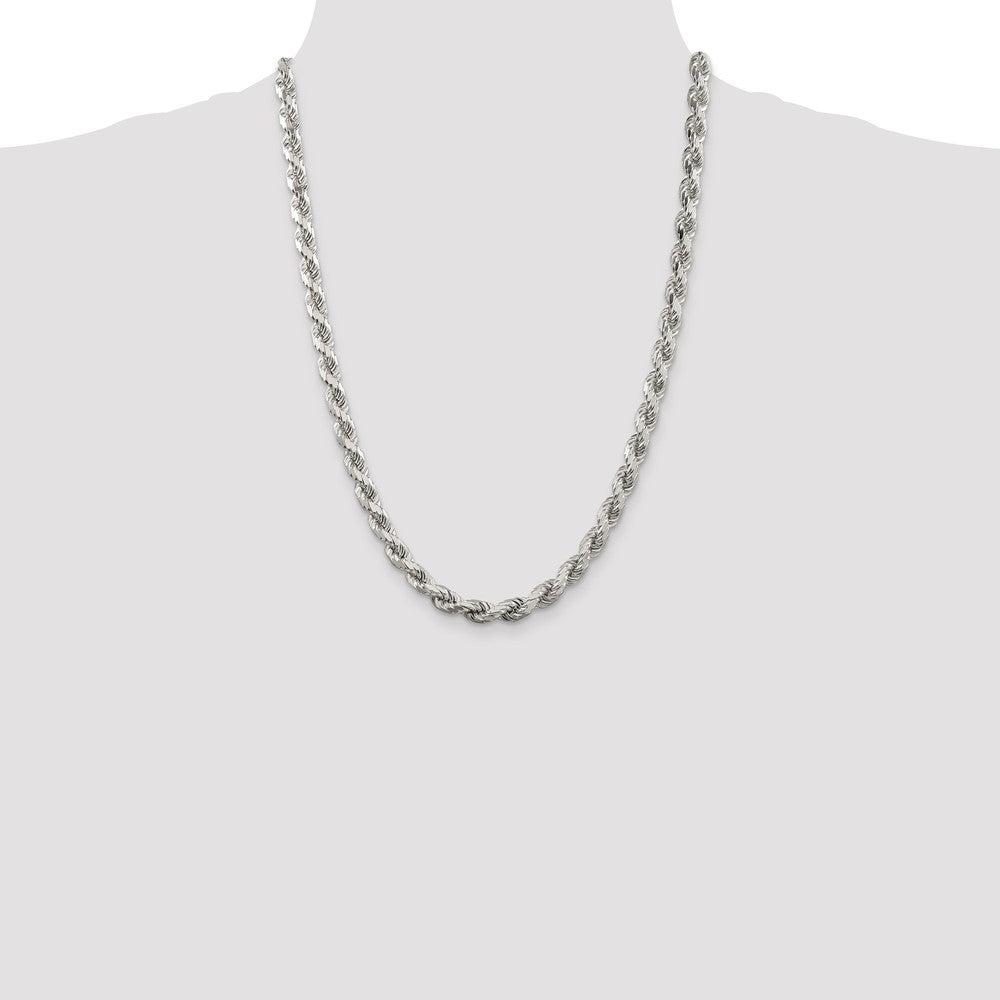Sterling Silver 6.5mm Diamond-cut Rope Chain 24 Inches