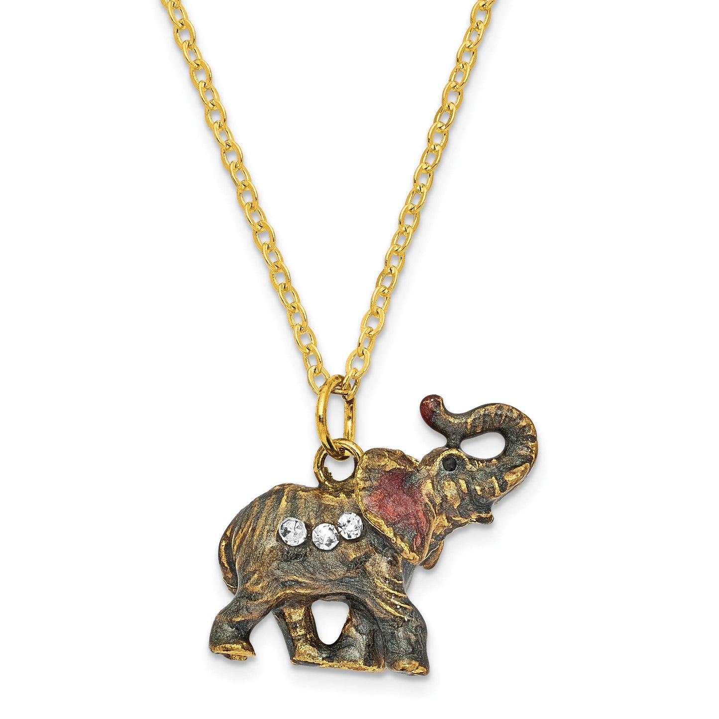 Bejeweled Trumpeting Elephant Trinket Box with Charm Pendant