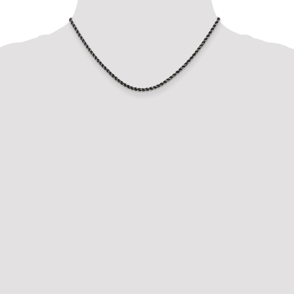 Sterling Silver Ruthenium-plated 2.9mm Rope Chain 16 Inches