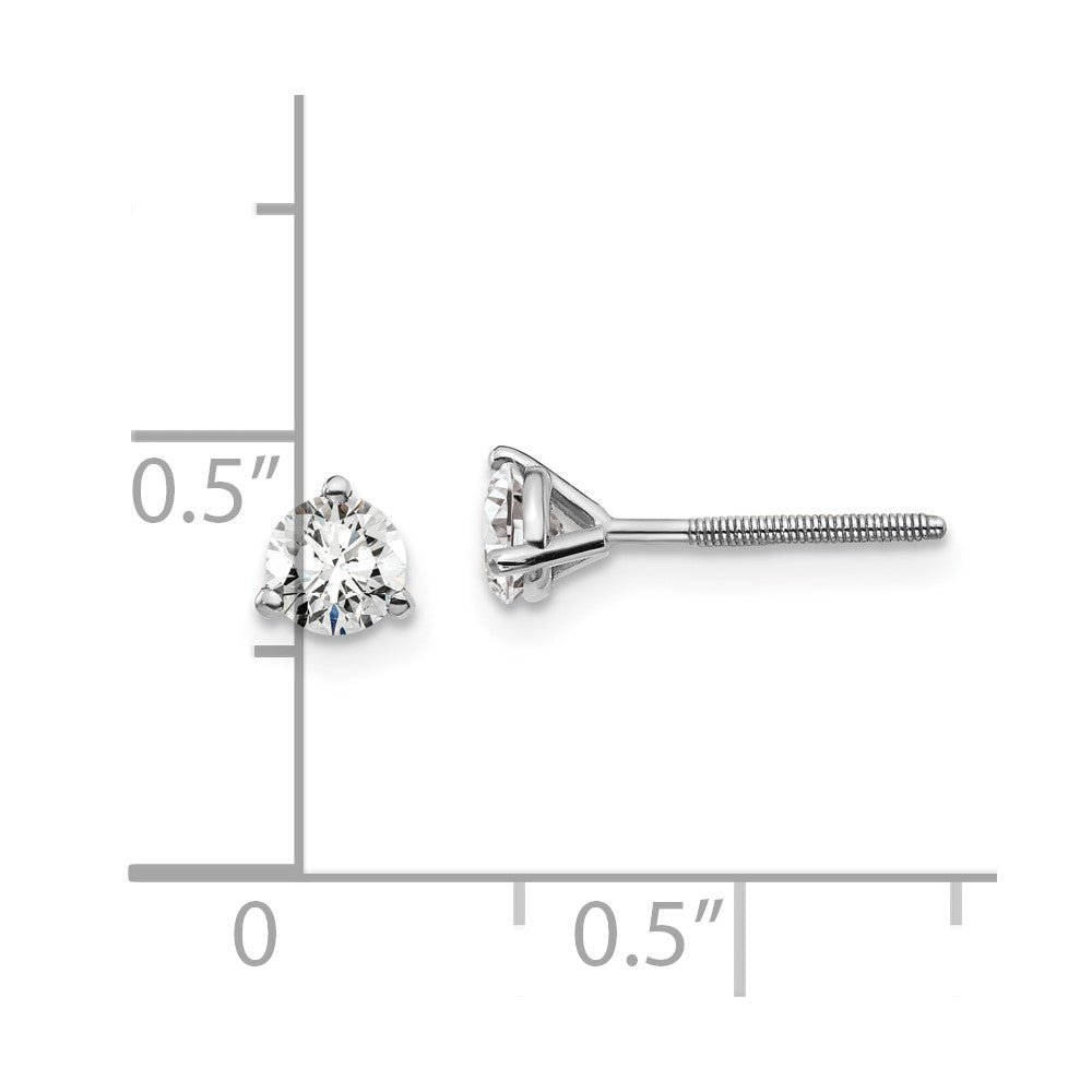 14k White Gold 1/2 ctw Certified Lab Grown Diamond VS/SI+ G+ Round 3 Prong Heavy Wt. Screwback Stud Earrings