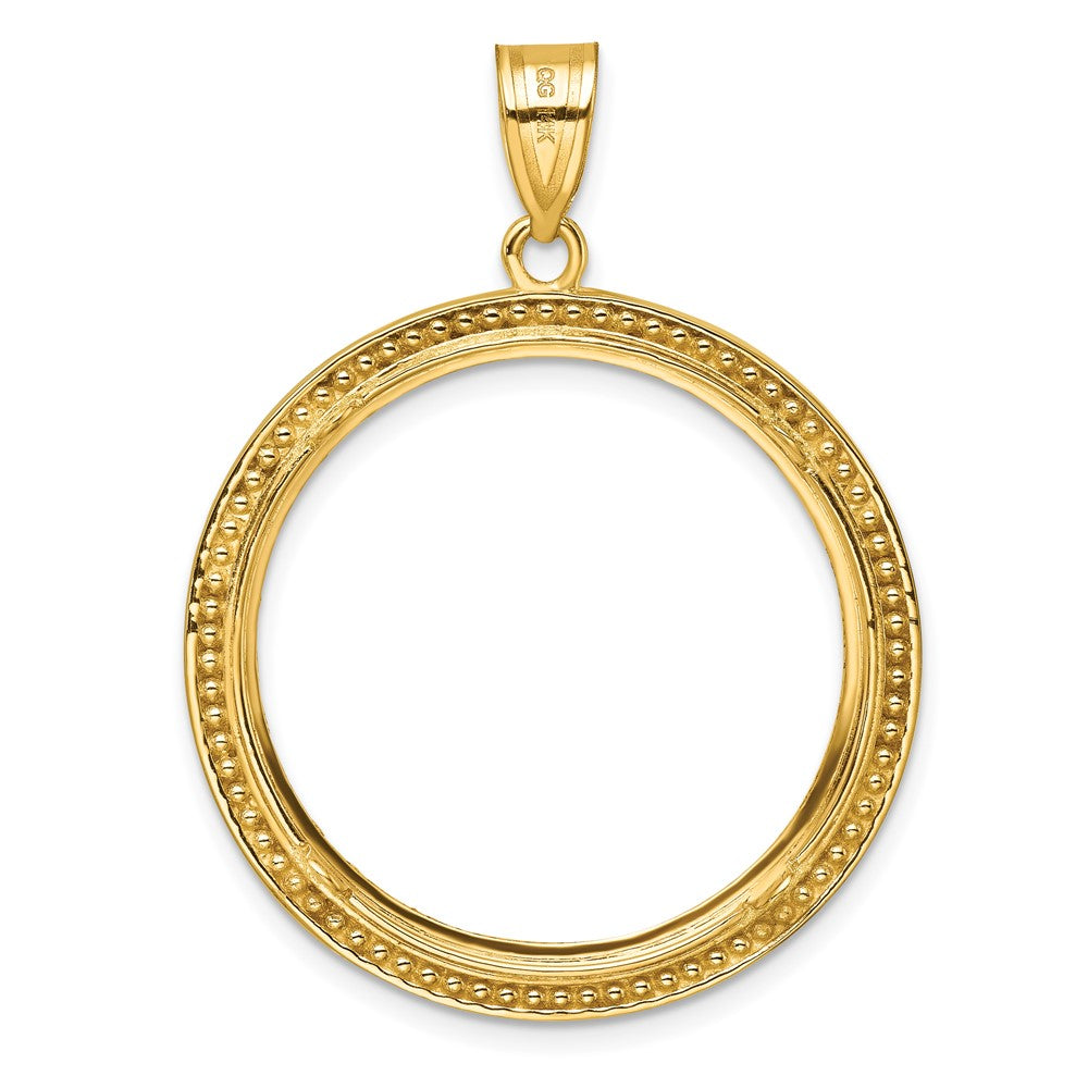 Wideband Distinguished Coin Jewelry 14k Polished Beaded and Diamond-cut 27.0mm Prong Coin Bezel Pendant