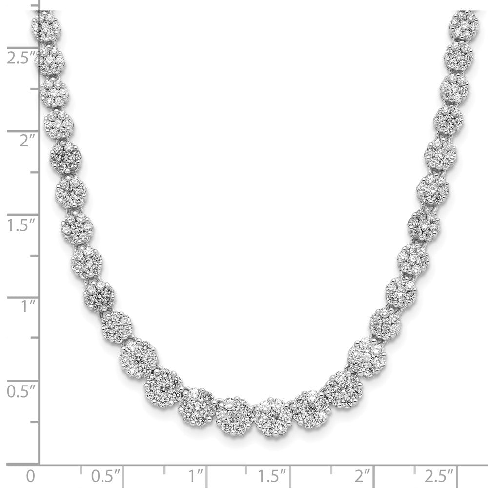 Cheryl M Sterling Silver Rhodium-plated Fancy Graduated Brilliant-cut CZ Cluster 18 Inch Necklace with 2 Inch Extender 18 Inches