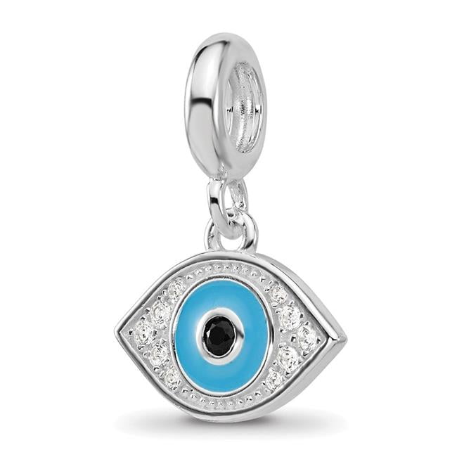 Sterling Silver Reflections Rh-plated Enamel & CZ Eye Dangle Bead