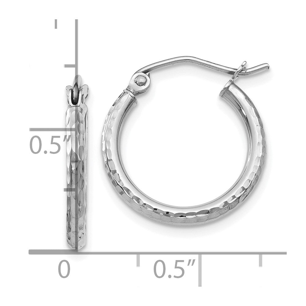 10K White Gold D/C Hinged Hoop Earrings