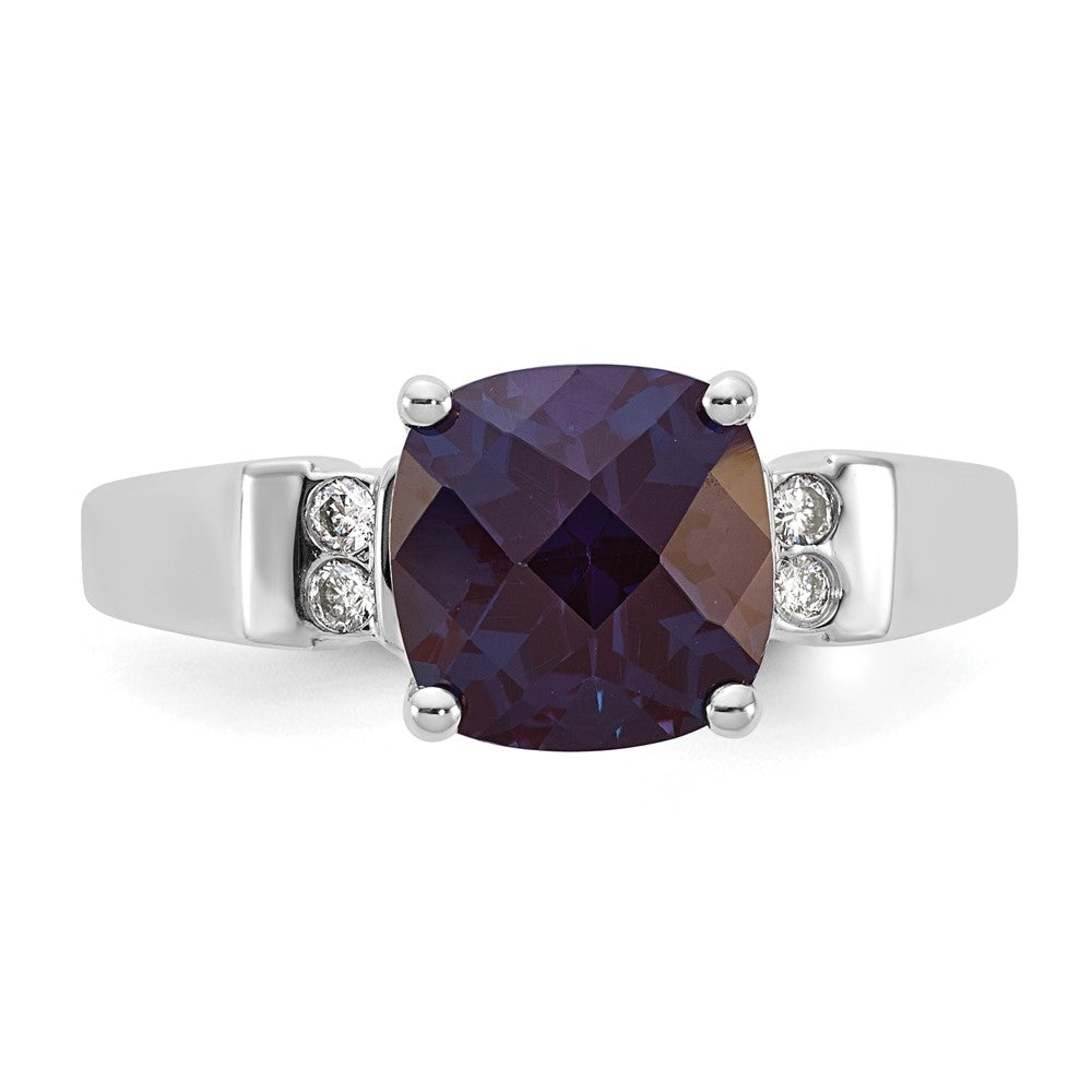 10k WG Created Alexandrite and Diamond Ring