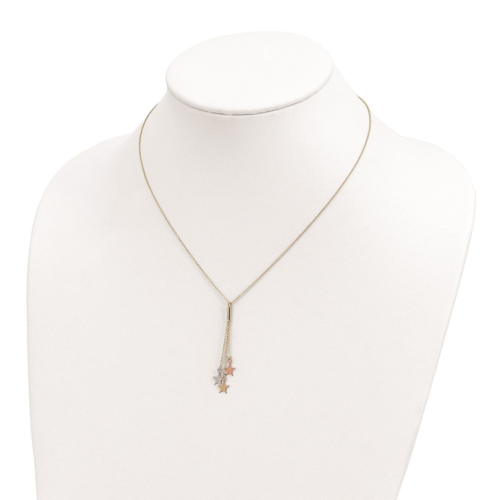 Sterling Silver Rhod-pltd CZ Star and Moon 2in ext 2-strand Necklace 16 Inches
