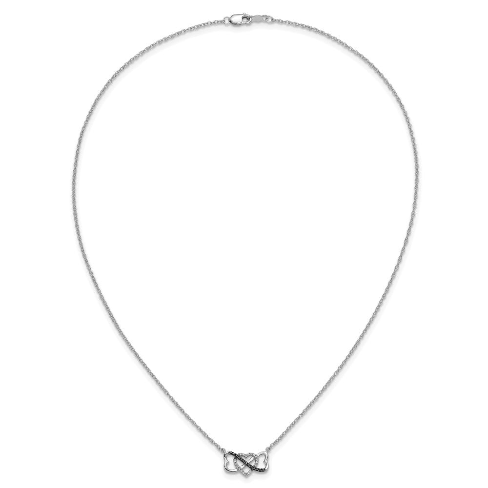 14k White Gold w/ Black and White Diamond Triple Heart 17in Necklace