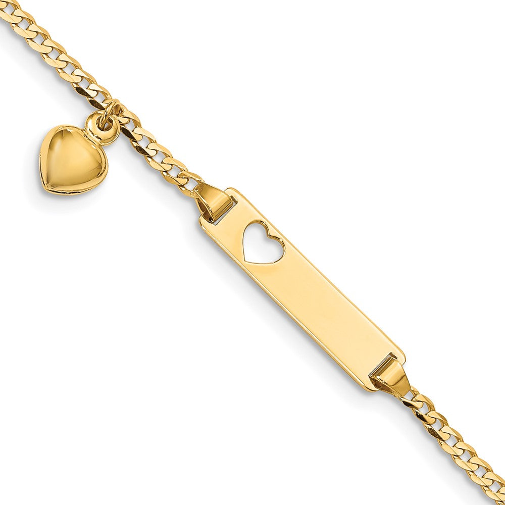 14k Cut-out Heart w/Dangling Heart Children's Curb Link ID Bracelet 6 inches