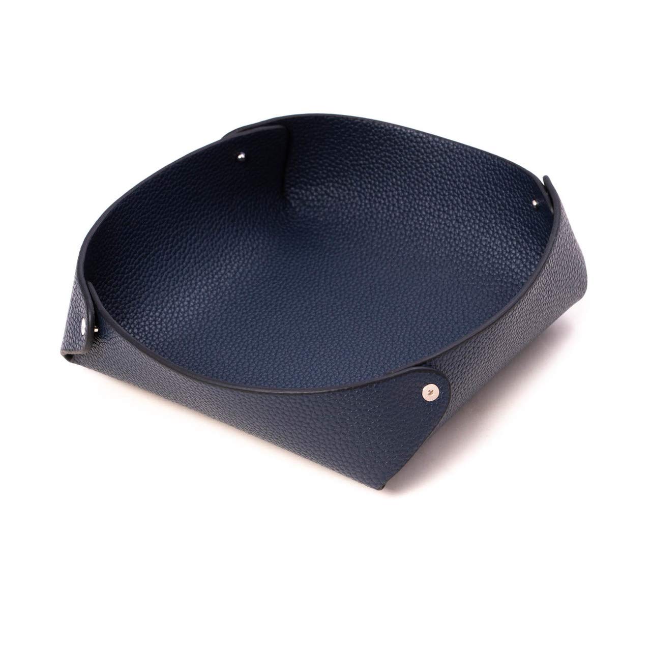 Leather Catchall Valet Tray In Lay Flat Design - Navy