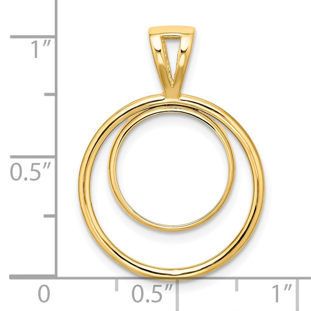 Wideband Distinguished Coin Jewelry 14k Polished Offset Double Circle 13.0mm Prong Coin Bezel Pendant